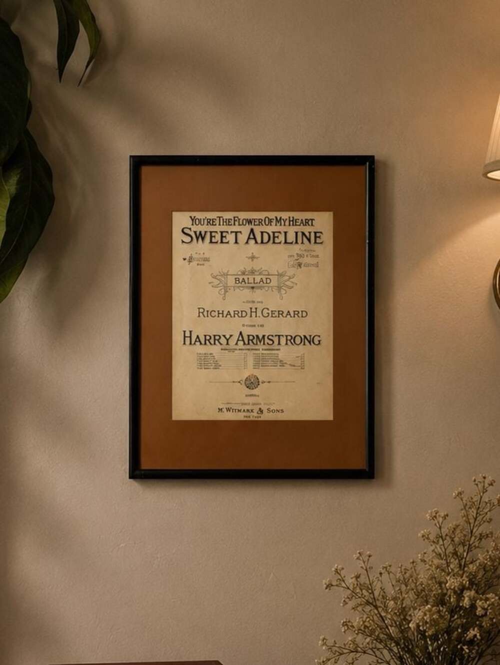 Vintage Framed “Sweet Adeline” Sheet Music – Richard H. Gerard & Harry Armstrong